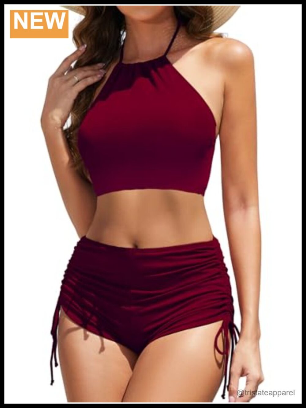 Ribbed Halter Crop Top High Waisted Boyshort Bikini Swimsuit